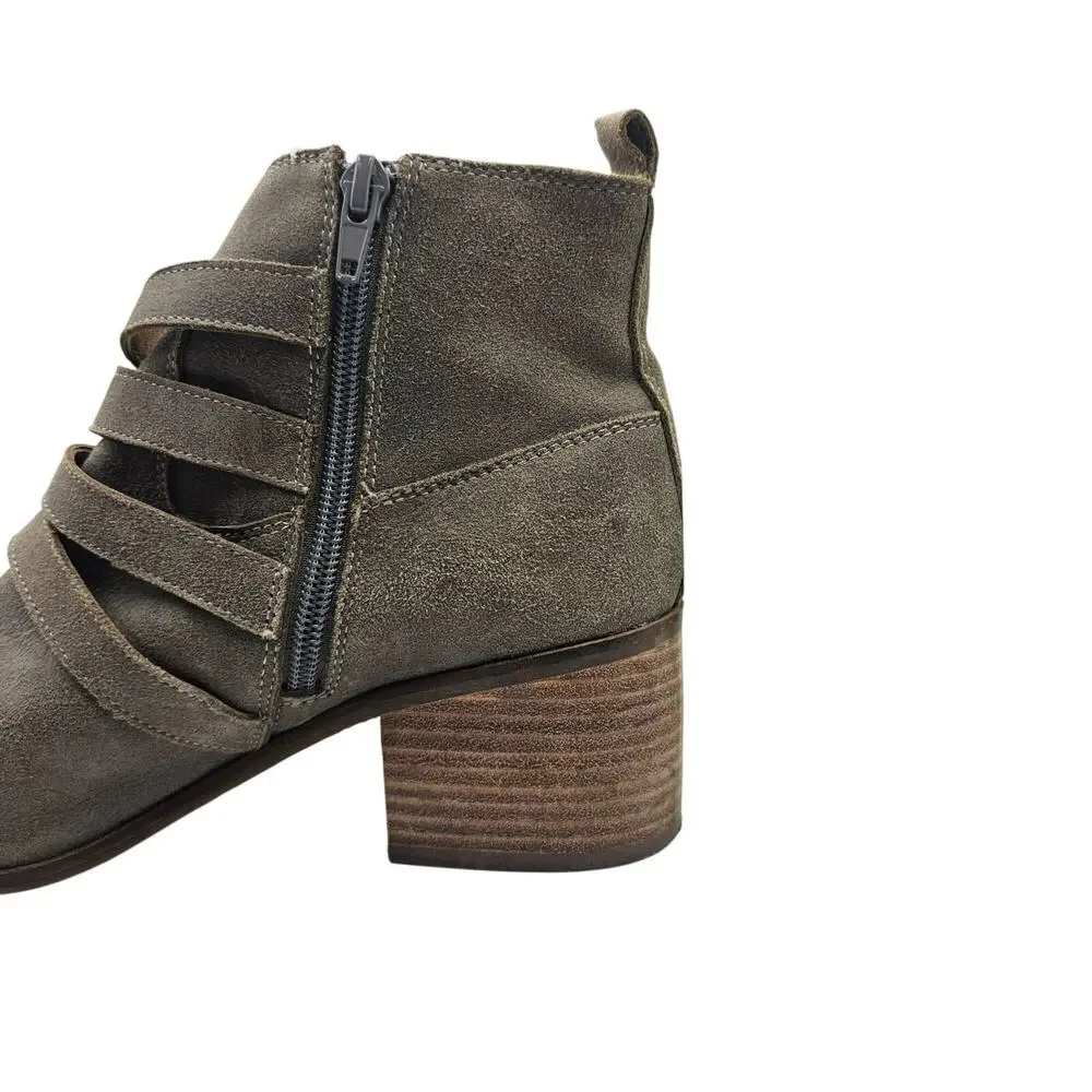 Lucky Brand Loreniah Suede Buckle Ankle Boots Booties Gray Green Sz 8.5